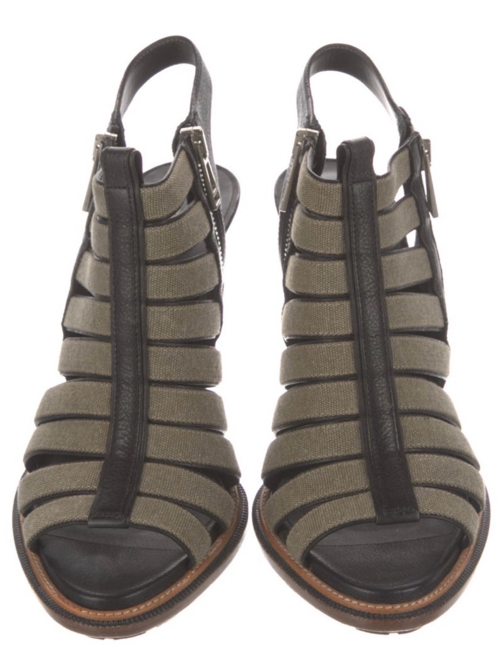 Belstaff Pelham Army Green Canvas & Black Leather Slingback Sandals Sz 8 - Picture 3 of 7
